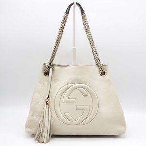 Gucci Off-White Shoulder Bag with Gold Chain